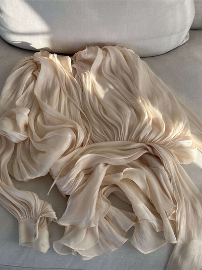 Pleated Ivory Mini Dress