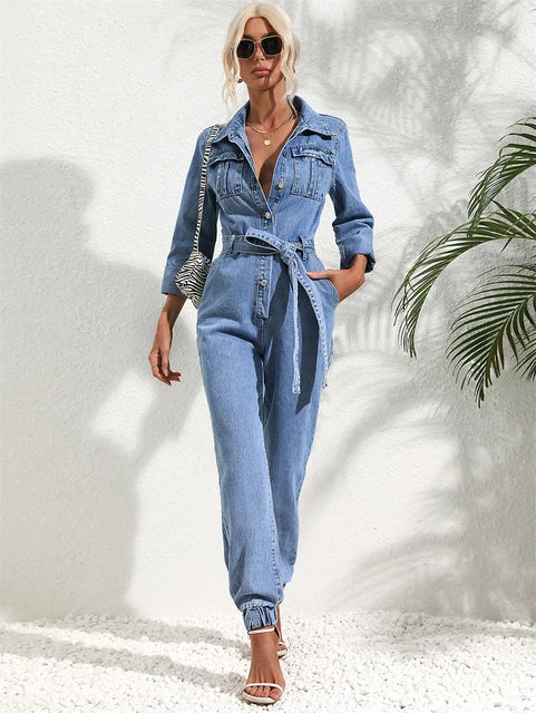 Denim Belted Jumpsuit
