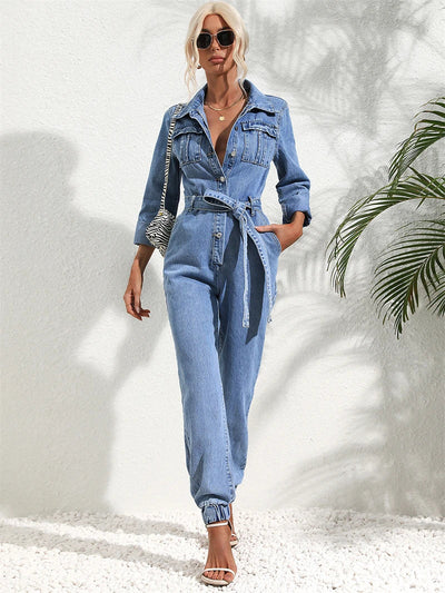 Denim Belted Jumpsuit