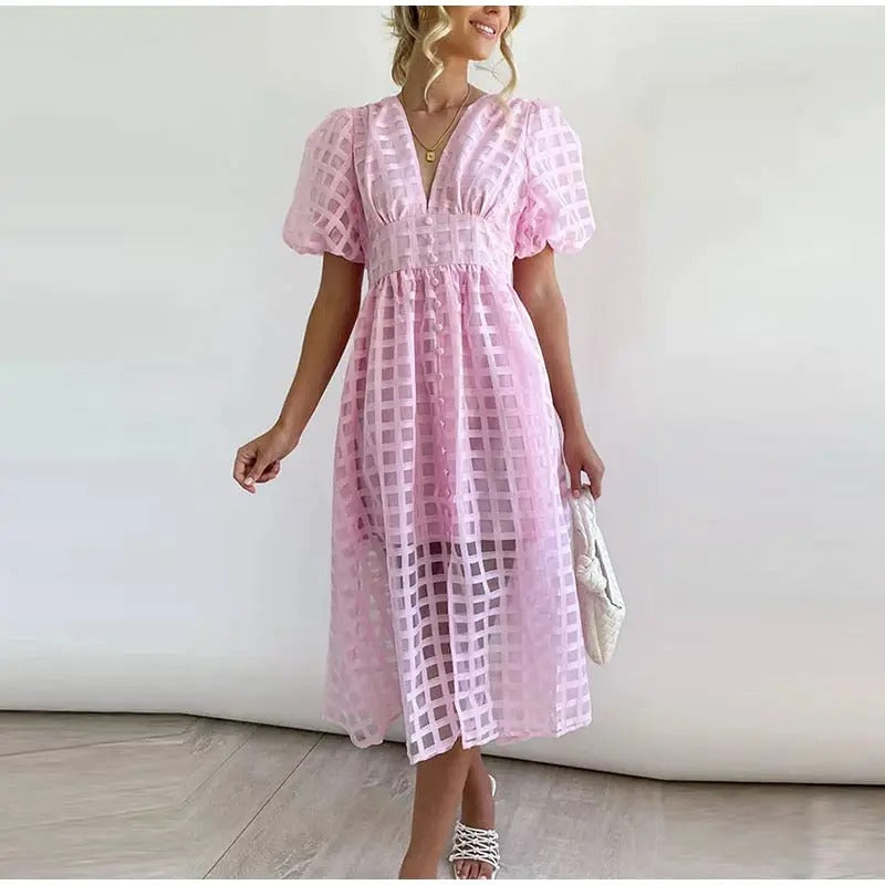 Puff Sleeve Midi Dress